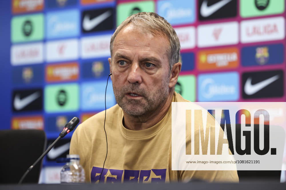 Hansi Flick, head coach of FC Barcelona, Barca attends his press conference, PK, Pressekonferenz during the training day of FC Barcelona ahead the Spanish League, LaLiga EA Sports, football match against Elche CF at Ciudad Esportiva Joan Gamper on August 22, 2026 in Sant Joan Despi, Barcelona, Spain. FC Barcelona Training And Press Conference - LaLiga EA Sports - ZUMAa181 20260822_zaa_a181_102