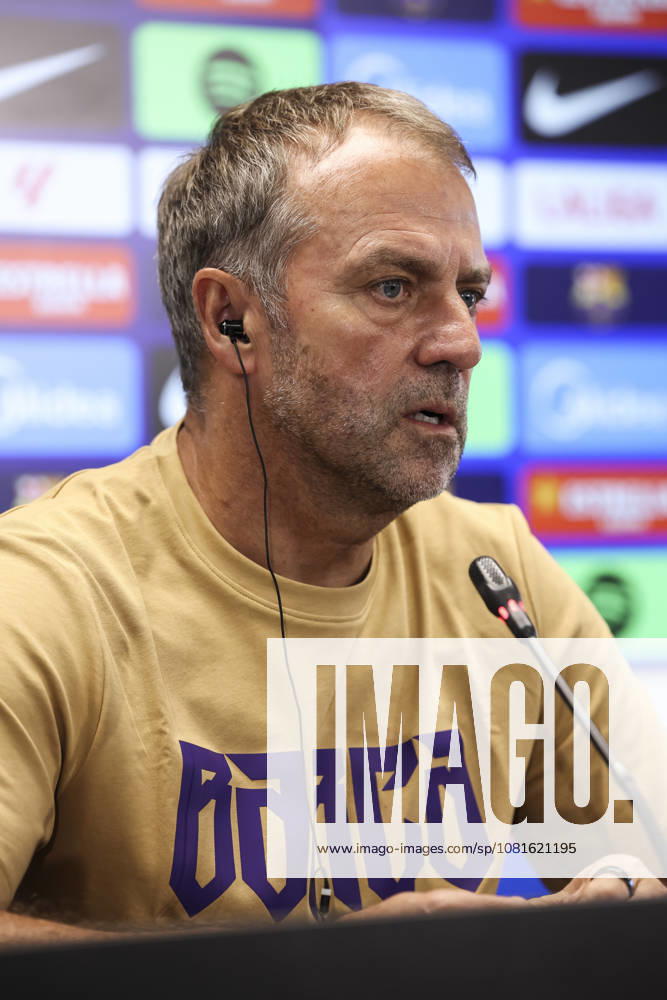 Hansi Flick, head coach of FC Barcelona, Barca attends his press conference, PK, Pressekonferenz during the training day of FC Barcelona ahead the Spanish League, LaLiga EA Sports, football match against Elche CF at Ciudad Esportiva Joan Gamper on August 22, 2026 in Sant Joan Despi, Barcelona, Spain. FC Barcelona Training And Press Conference - LaLiga EA Sports - ZUMAa181 20260822_zaa_a181_103