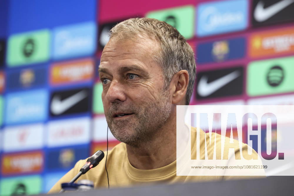 Hansi Flick, head coach of FC Barcelona, Barca attends his press conference, PK, Pressekonferenz during the training day of FC Barcelona ahead the Spanish League, LaLiga EA Sports, football match against Elche CF at Ciudad Esportiva Joan Gamper on August 22, 2026 in Sant Joan Despi, Barcelona, Spain. FC Barcelona Training And Press Conference - LaLiga EA Sports - ZUMAa181 20260822_zaa_a181_104