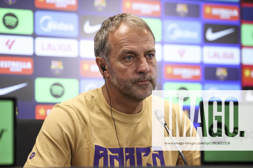Hansi Flick, head coach of FC Barcelona, Barca attends his press conference, PK, Pressekonferenz during the training day of FC Barcelona ahead the Spanish League, LaLiga EA Sports, football match against Elche CF at Ciudad Esportiva Joan Gamper on August 22, 2026 in Sant Joan Despi, Barcelona, Spain. FC Barcelona Training And Press Conference - LaLiga EA Sports - ZUMAa181 20260822_zaa_a181_107