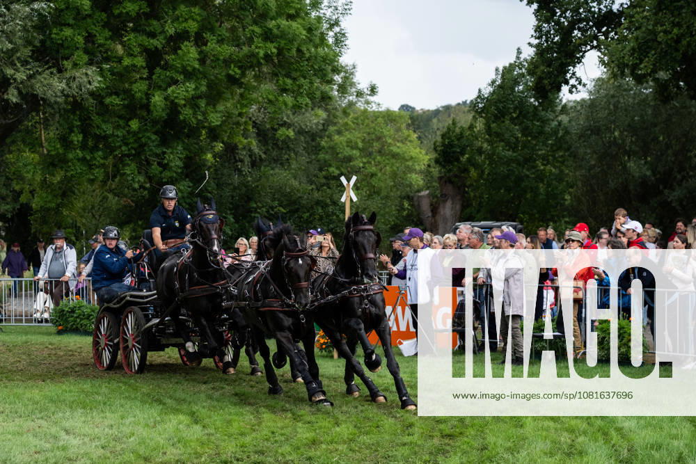 Fredrik Persson of Sweden, with his horses Fasco, Kaptain, Judson, and Kermit, competes in the Four-in-Hand Marathon on Day 12 of the 2026 FEI World Championships, 2026 in Aachen. Photo by Emma Wallskog, BILDBYRAN, code EW EW0697: equestrian sports, 2026 World Championships, 2026 FEI World Championships, BBENG, equestrian sports, World Championships, four-in-hand, driving