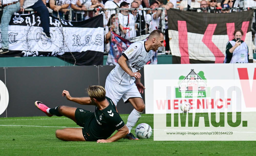 German Soccer, Men, DFB Cup, 1st Round, 2026–2027 Season, Hamburg, Lüneburger SK vs. Werder Bremen: Niclas Füllkrug (Werder, No. 10) fouls Marian Kunze (Lüneburg, No. 10) and receives a yellow card. DFB and DFL regulations prohibit any use of photographs as image sequences and or quasi-video. Hamburg Millerntorstadion, Hamburg, Germany