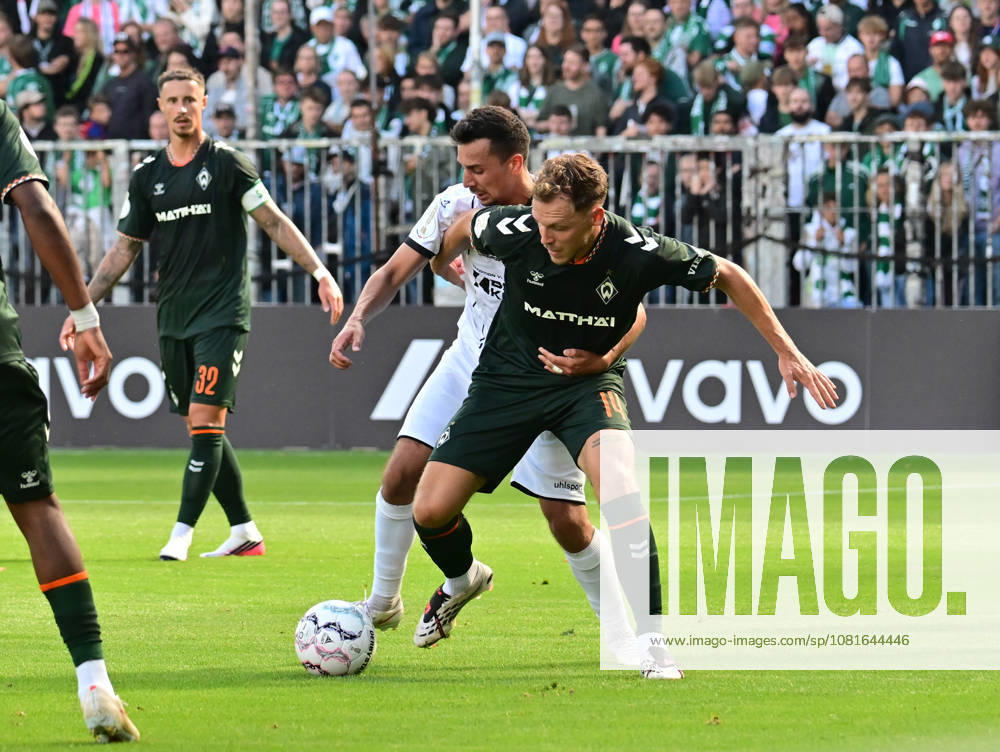 German Soccer, Men, DFB Cup, 1st Round, 2026–2027 Season, Hamburg, Lüneburger SK vs. Werder Bremen Senne Lynen Werder 14 tries to prevail against Leon Perera Lüneburg 12. DFB and DFL regulations prohibit any use of photographs as image sequences and or quasi-video. Hamburg Millerntorstadion, Hamburg, Germany