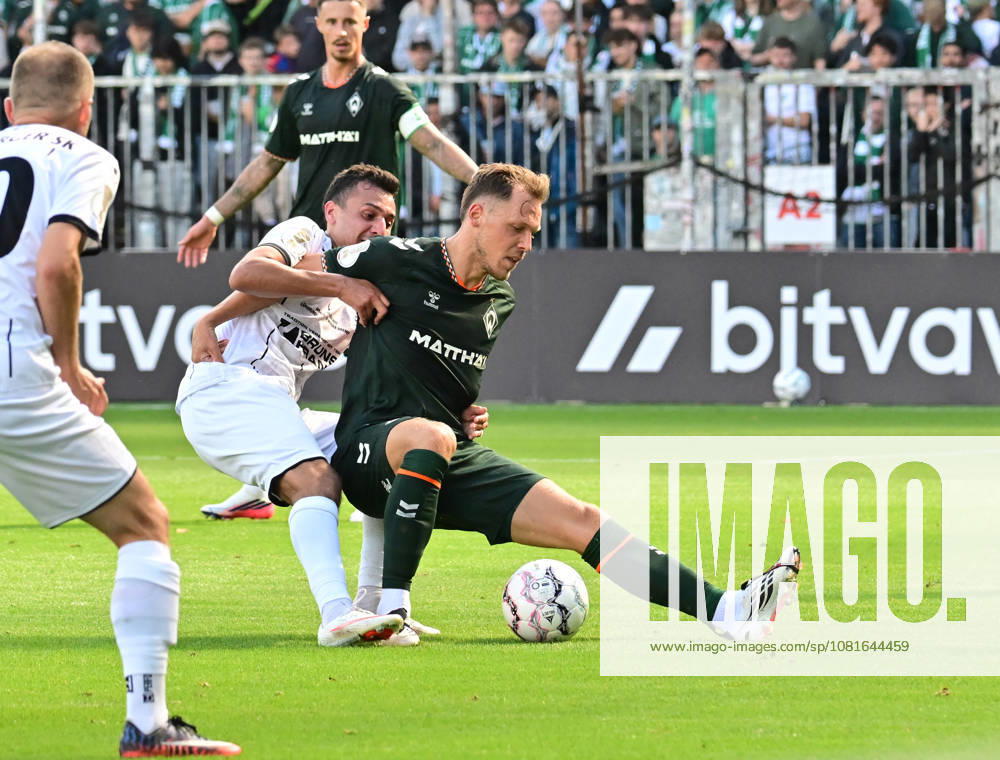 German Soccer, Men, DFB Cup, 1st Round, 2026–2027 Season, Hamburg, Lüneburger SK vs. Werder Bremen Senne Lynen Werder 14 tries to prevail against Leon Perera Lüneburg 12. DFB and DFL regulations prohibit any use of photographs as image sequences and or quasi-video. Hamburg Millerntorstadion, Hamburg, Germany