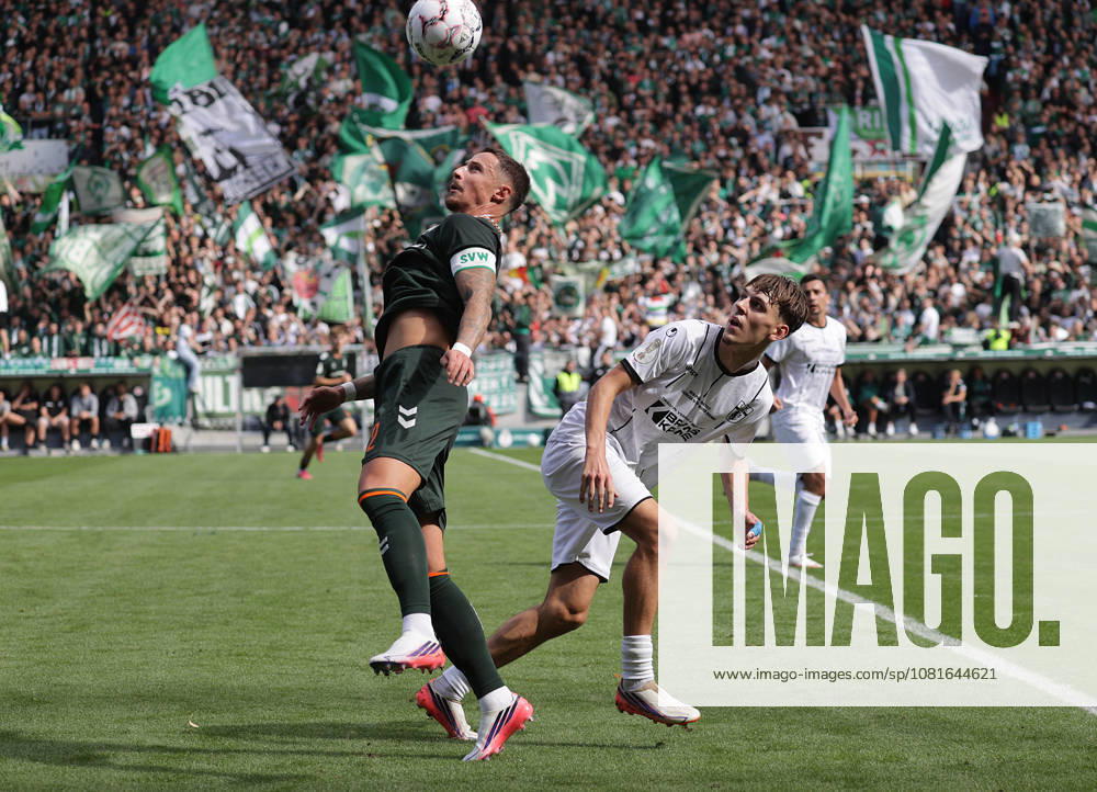 Marco Friedl, SV Werder Bremen; Tjark Doerr, Lüneburger SK Hansa Football, 2026–2027 season, Men’s, DFB Cup, 1st Round, Millerntor Stadium, Lüneburger SK vs. Werder Bremen. DFL regulations prohibit any use of photographs as image sequences and or quasi-video.