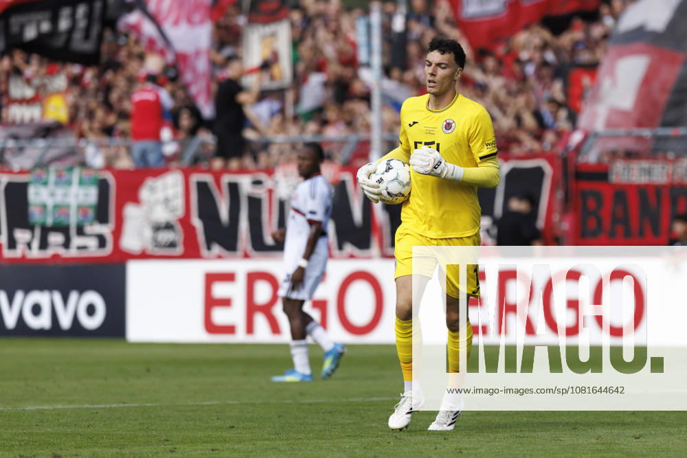 Arne Schulz (Viktoria Koeln, 1) during the DFB-Cup match between Viktoria Koeln vs. 1. FC Nuernberg at the Sportpark Hoehenberg on August 22, 2026 in Koeln, Germany. DFL REGULATIONS PROHIBIT ANY USE OF PHOTOGRAPHS AS IMAGE SEQUENCES AND OR QUASI-VIDEO. Nordrhein-Westfalen Germany