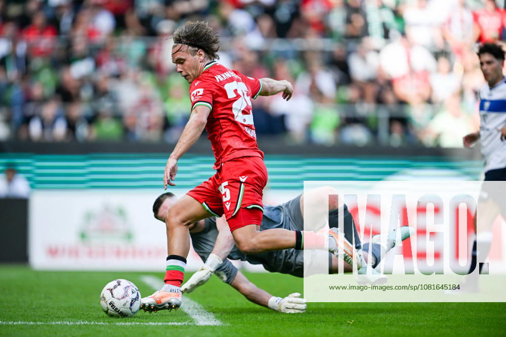 DFB Cup 26–27: SV Hemelingen vs. Hannover 96 on August 22, 2026, at the Weserstadion in Bremen. Goal making the score 0–6; scorer: Lars Gindorf of Hannover, who scored the goal that made it 0–6. MT