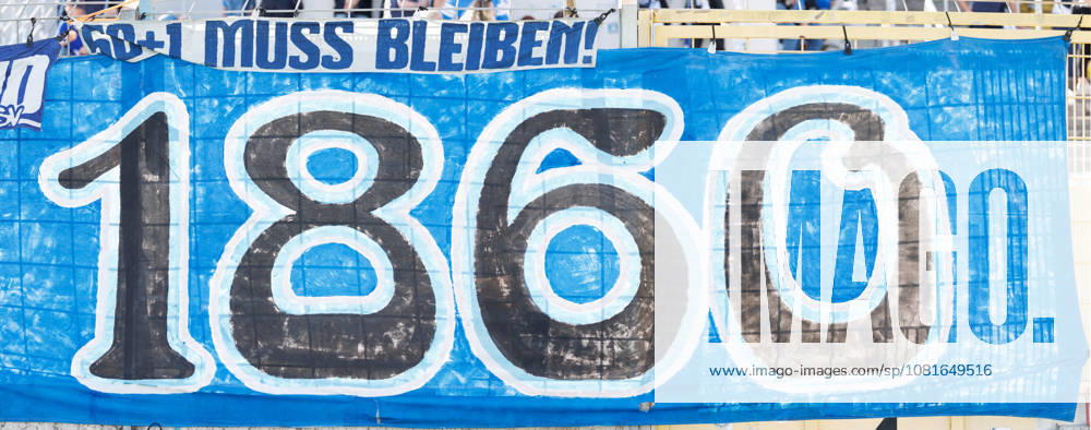 TSV 1860 Munich team banner at the match between TSV 1860 Munich and Holstein Kiel, soccer, men s, DFB Cup, 2026–2027, First Round on August 22, 2026, in Munich, Städtisches Stadion an der Grünwalder Straße, Bavaria, Germany