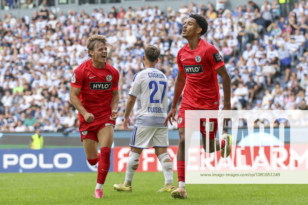 Francis Onyeka of SV 07 Elversberg celebrates a goal, celebrates after scoring his team’s third goal during the first-round match of the DFB Cup between MSV Duisburg and SV 07 Elversberg at the Schauinsland Reisen Arena on August 22, 2026, in Duisburg, Germany. Photo by Oliver Kaelke, DeFodi Images. Francis Onyeka of SV 07 Elversberg celebrates after scoring his team’s third goal during the first-round match of the DFB Cup between MSV Duisburg and SV 07 Elversberg at Schauinsland Reisen Arena on August 22, 2026 in Duisburg, Germany. Photo by Oliver Kaelke, DeFodi Images. DFB and DFL regulations prohibit any use of photographs as image sequences and or quasi-video. Photo by Oliver Kaelke, DeFodi Images.