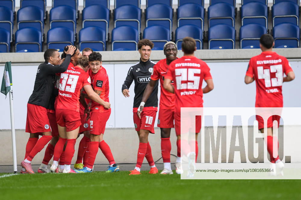 Soccer, DFB Cup, 20260822, MSV Duisburg vs. SV 07 Elversberg. Pictured: Goal 1, Goal celebration, Duisburg, Schauinsland Reisen Arena, North Rhine-Westphalia, Germany