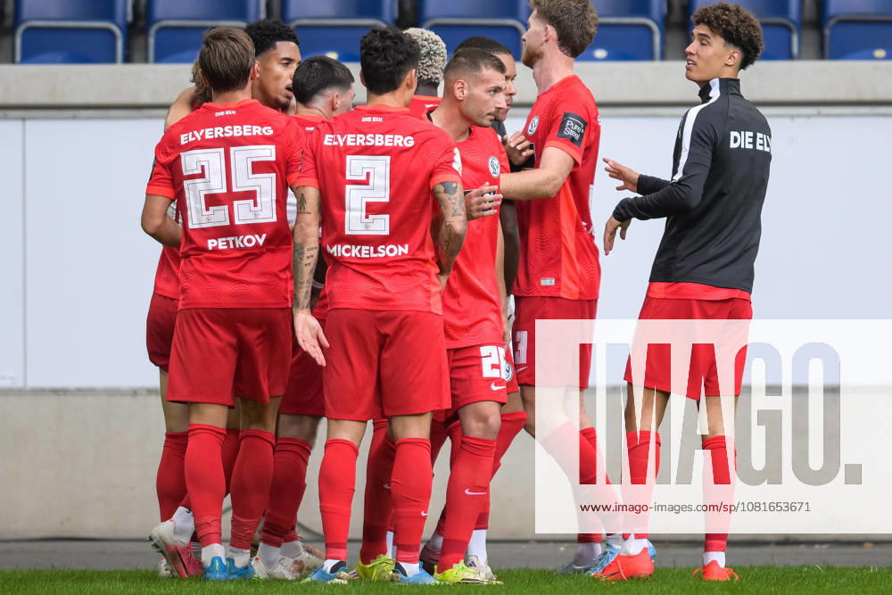 Soccer, DFB Cup, 20260822, MSV Duisburg vs. SV 07 Elversberg. Pictured: Goal 1, Goal celebration, Duisburg, Schauinsland Reisen Arena, North Rhine-Westphalia, Germany