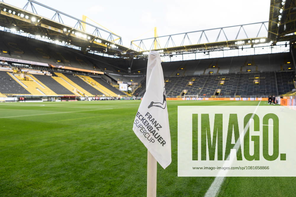 GER Germany, Soccer, 2026–2027 Season, Franz Beckenbauer Super Cup: Borussia Dortmund vs. FC Bayern Munich, Corner flag featuring the Franz Beckenbauer Cup logo, Dortmund, Signal Iduna Park, North Rhine-Westphalia (NRW), Germany