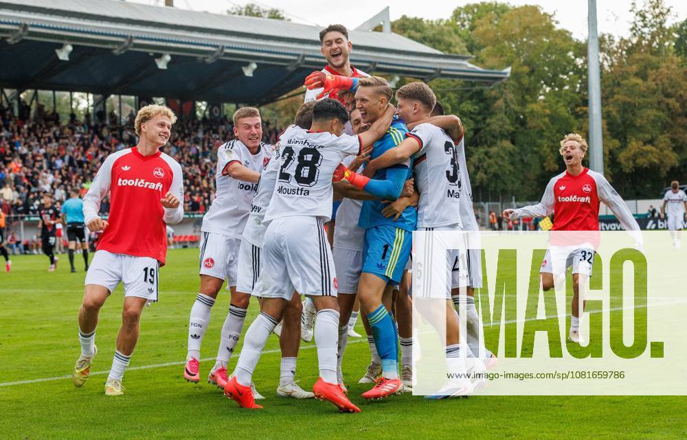 Soccer Season 2026–2027 DFB Cup Club Cup First Round Viktoria Cologne 1 FC Nuremberg Nuremberg FCN Club Sports Photo Zink DaMa regulations prohibit any use of photographs as image sequences and or quasi-video celebrationsJubilation and joy after the final whistle Jan Reichert 1, 1 FC Nuremberg (FCN) and the team celebrate after saving a penalty kick in the penalty shootout following FCN’s victory