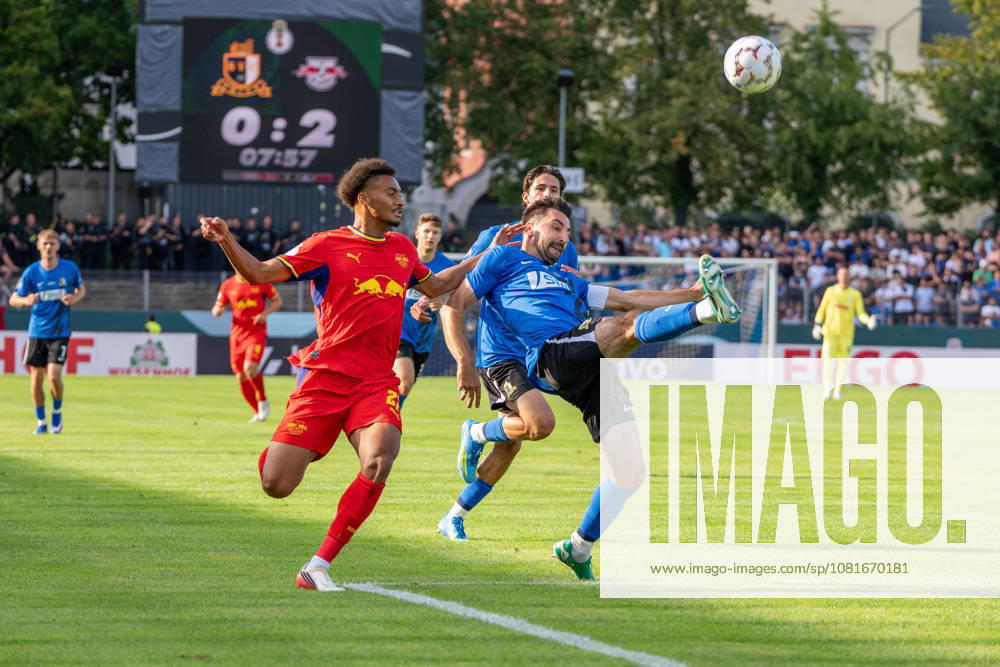Tidiam Gomis (RB Leipzig) in a duel with Christopher Spang (Eintracht Trier) Eintracht Trier vs. RB Leipzig, Soccer, DFB Cup, August 22, 2026 Eintracht Trier vs. RB Leipzig, Soccer, DFB Cup, August 22, 2026, Trier