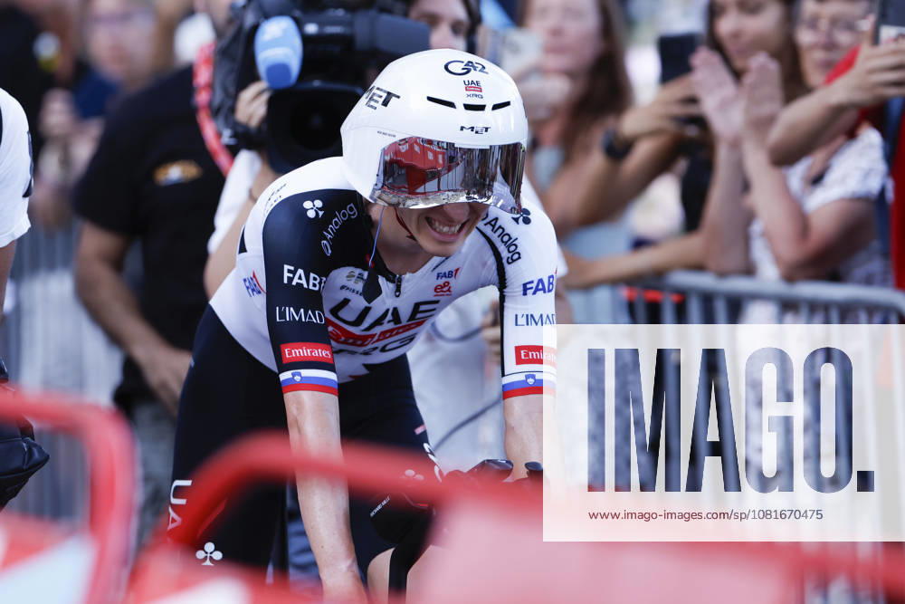 Slovene rider Tadej Pogacar (UAE Emirates) reacts after winning Tour of Spain s first stage, a 9.4 kilometers time trial in Monaco, 22 August 2026. First stage. Time trial in Monaco (9.4 km) !ACHTUNG: NUR REDAKTIONELLE NUTZUNG!