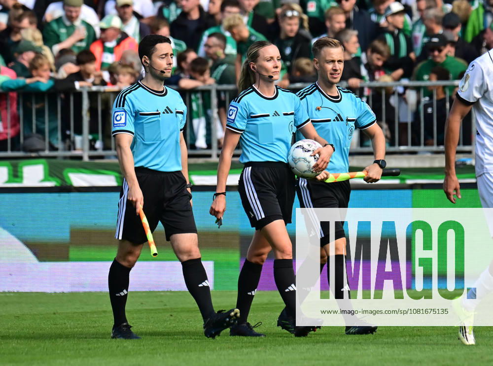GER Soccer, Men, DFB Cup, 1st Round, 2026–2027 Season, Hamburg, Lüneburger SK vs. Werder Bremen, Referee Fabienne Michel. DFB and DFL regulations prohibit any use of photographs as image sequences and or quasi-video. Hamburg Millerntorstadion, Hamburg, Germany
