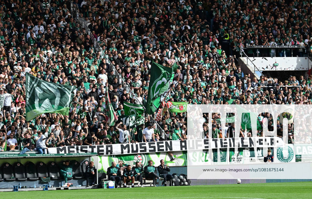 GER Soccer, Men, DFB Cup, 1st Round, 2026–2027 Season, Hamburg, Lüneburger SK vs. Werder Bremen – Feature: Fans from Bremen display banners. DFB and DFL regulations prohibit any use of photographs as image sequences and or quasi-video. Hamburg Millerntorstadion, Hamburg, Germany