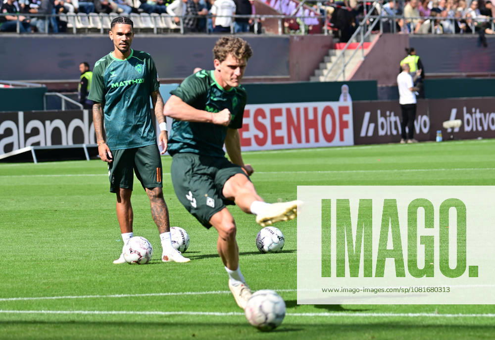 GER Soccer, Men, DFB Cup, 1st Round, 2026–2027 Season, Hamburg, Lüneburger SK vs. Werder Bremen; Jens Stage; Werder 06 warming up; DFB and DFL regulations prohibit any use of photographs as image sequences and or quasi-video; Hamburg Millerntor Stadium; Hamburg, Germany