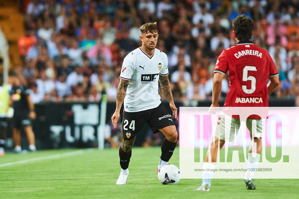 Pablo Maffeo of Valencia CF during the LaLiga EA Sports match between Valencia CF and RC Celta de Vigo at Mestalla on August 22, 2026, in Valencia, Spain