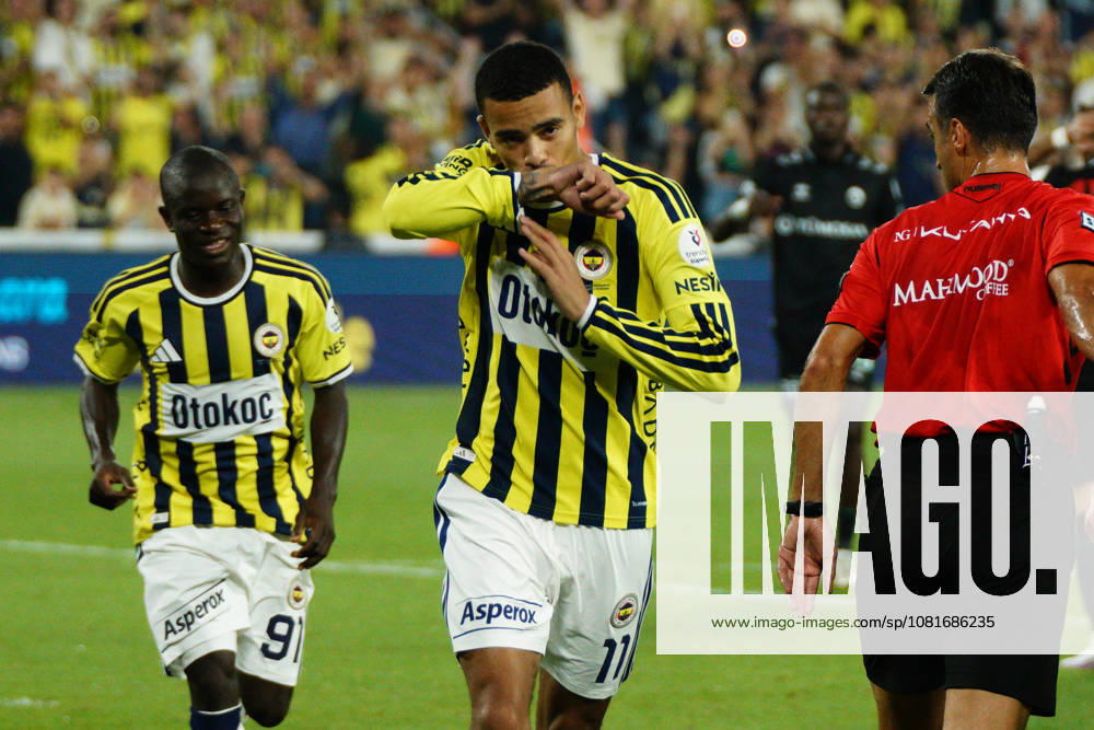 Mason Greenwood (C) of Fenerbahce celebrates after scores a goal during the Turkish Super League 2026 27 match between Fenerbahce and Konyaspor at the Chobani Stadium, Fenerbahce Sukru Saracoglu Sports Complex in Istanbul, Turkey, on August 22, 2026. Kadikoy Turkey - ZUMAu194 20260822_zip_u194_011