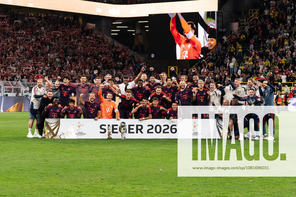 GER Germany, Soccer, 2026–2027 Season, Franz Beckenbauer Super Cup: Borussia Dortmund vs. FC Bayern Munich, Franz Beckenbauer Super Cup Champion 2026, FC Bayern Munich, Champions photo at Signal Iduna Park in Dortmund, North Rhine-Westphalia (NRW), Germany