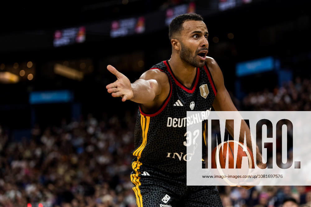Johannes Thiemann (Germany, 32) arguing with the referee during the Turkish Airlines Basketball Supercup final match between Germany vs. Croatia at Barclays Arena on August 22, 2026 in Hamburg, Germany. Hamburg Germany