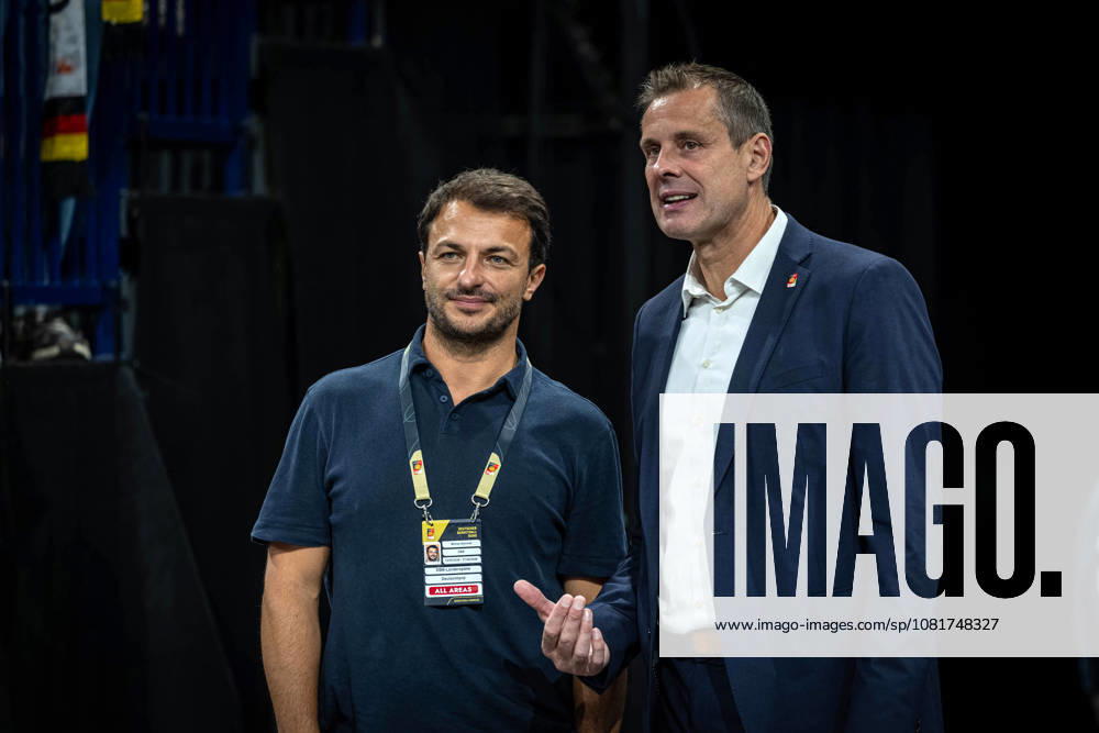 Basketball Hamburg, August 22, 2026—Turkish Airlines Supercup 2026 Final: Germany (GER) vs. Croatia (CRO)—Mithat Demirel (left), Peter Radegast (right)