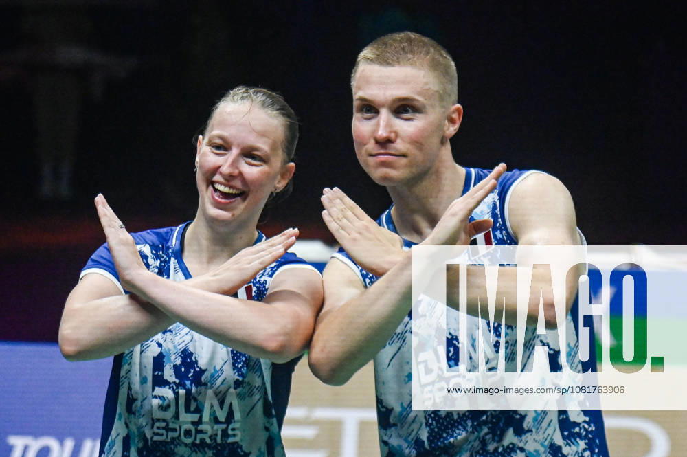 France s Thom Gicquel and Delphine Delrue pose for pictures after winning the match against China s Feng Yan Zhe and Huang Dong Ping of the Mixed Doubles Finals of the BWF World Championships 2026 in New Delhi, India on August 23, 2026. New Delhi India - ZUMAj168 20260823_zip_j168_010