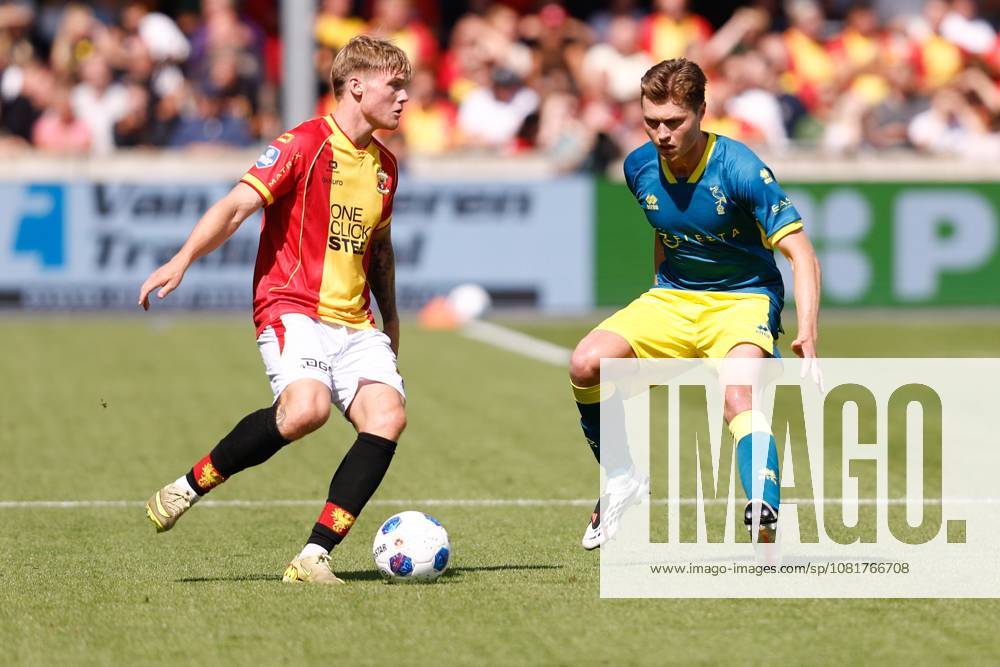 , Stadium De Adelaarshorst , season 2026 2027 , Dutch Eredivisie football . match between Go Ahead Eagles and ADO Den Haag, Picture shows Go Ahead Eagles player Erik Flataker, ADO Den Haag player Milan Hokke Go Ahead Eagles - ADO x205969192x