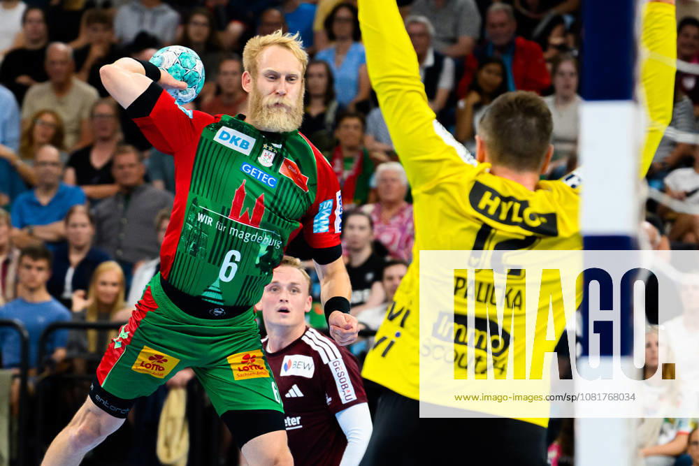 Munich HBL Super Cup 2026 SC Magdeburg, Fuechse Berlin, Matthias Musche (SC Magdeburg), Goalie Andreas Palicka, Berlin, Munich, SAP Garden, Bavaria, Germany