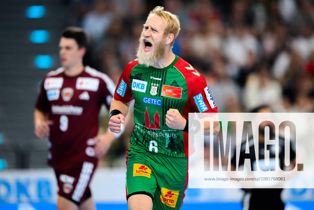 Munich HBL Super Cup 2026 SC Magdeburg, Fuechse Berlin, Matthias Musche, SC Magdeburg, celebration, joy, emotion, goal celebration, goal scorers, goal scorer, Munich, SAP Garden, Bavaria, Germany