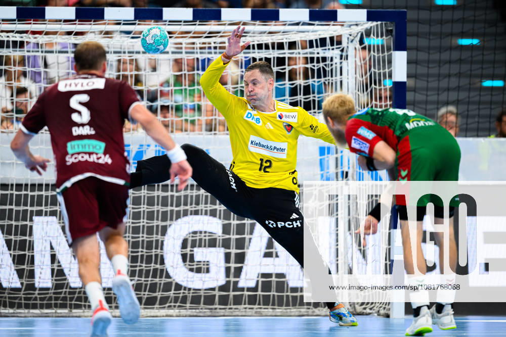 Munich HBL Super Cup 2026 SC Magdeburg, Fuechse Berlin; Goalie Andreas Palicka (Berlin), Matthias Musche (SC Magdeburg); Munich, SAP Garden, Bavaria, Germany