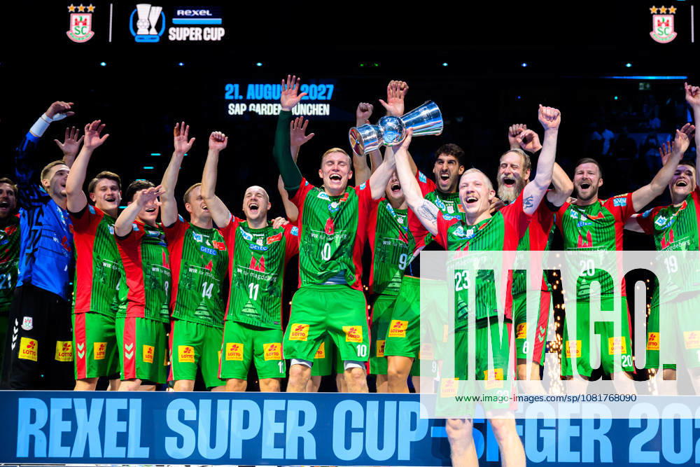 Munich HBL Super Cup 2026 SC Magdeburg, Fuechse Berlin, Magnus Saugstrup Jensen, SC Magdeburg, and SC Magdeburg win the Super Cup in Munich at the SAP Garden, Bavaria, Germany