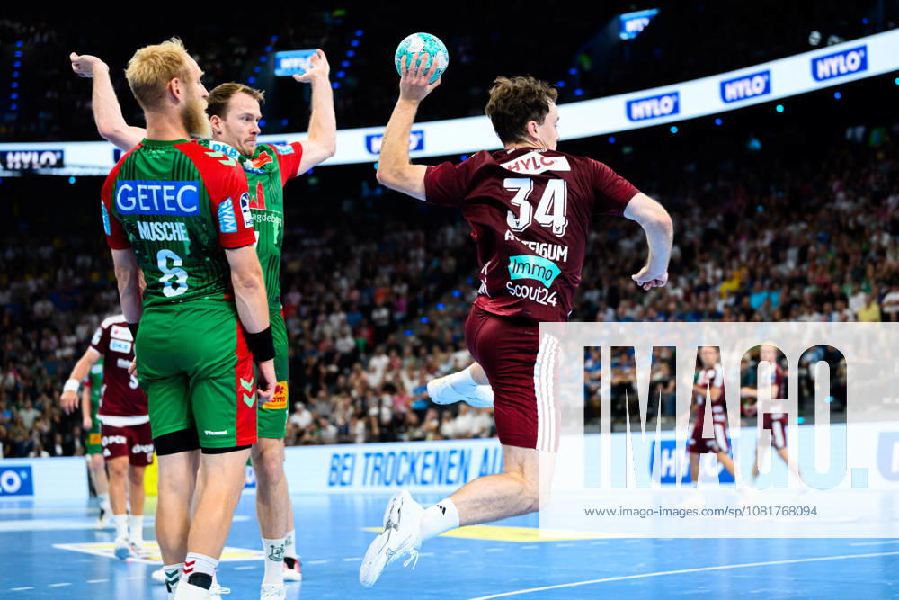 Munich HBL Super Cup 2026 SC Magdeburg vs. Fuechse Berlin (left: Tim Bennet Thielicke, SC Magdeburg; right: Hakun West, Teigum, Berlin) Munich SAP Garden Bavaria, Germany