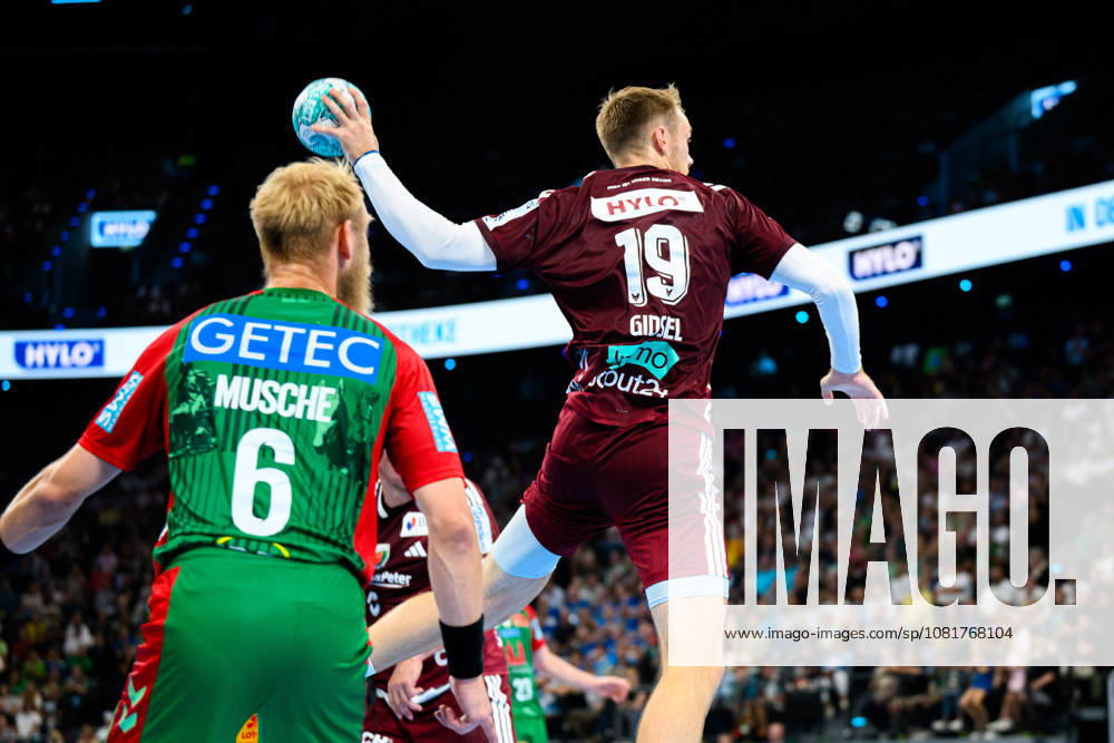 Munich HBL Super Cup 2026 SC Magdeburg vs. Fuechse Berlin; left: Matthias Musche (SC Magdeburg), Mathias Gidsel (Berlin); Munich SAP Garden, Bavaria, Germany