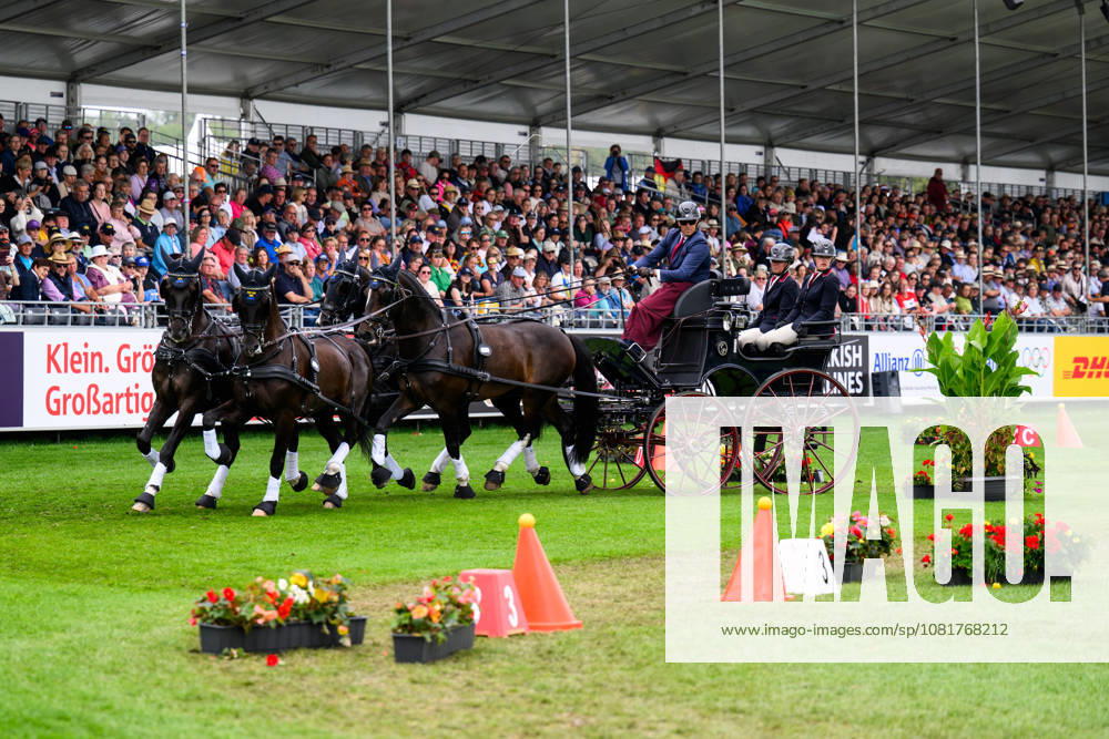 Fredrik Persson of Sweden, with his horses Fasco, Kaptain, Judson, and Kermit, competes in the Four-in-Hand cones on Day 13 of the 2026 FEI World Championships on August 23, 2026 in Aachen. Photo by Emma Wallskog. BILDBYRAN code EW EW0700 four-in-hand driving cones precision