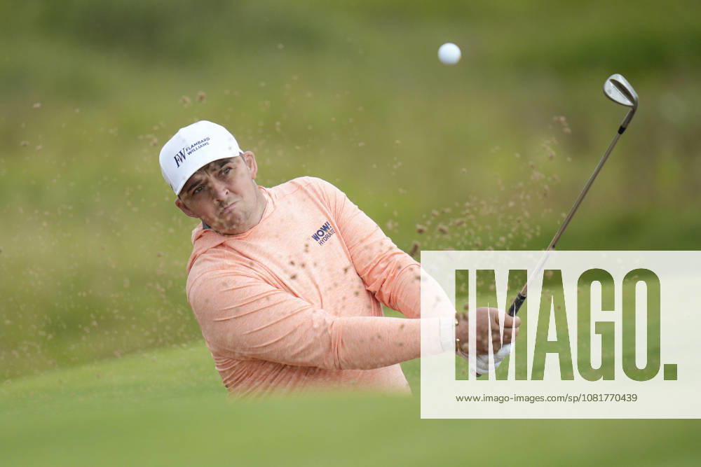 BALMEDIE, SCOTLAND - AUG 23: Marcus Armitage (ENG) plays from a green side bunker on the 3rd hole during Round 4 at the 2026 Nexo Championship at the Trump International Golf Links, Balmedie on August 23, 2026 in Aberdeenshire, Scotland The 2026 Nexo Championship