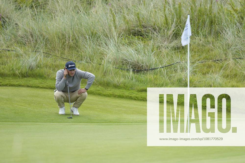 BALMEDIE, SCOTLAND - AUG 23: Maximilian Steinlechner (AUT) lines up a putt on the second green during Round 4 at the 2026 Nexo Championship at the Trump International Golf Links, Balmedie on August 23, 2026 in Aberdeenshire, Scotland The 2026 Nexo Championship