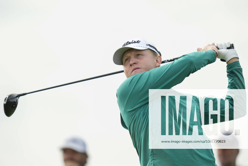 BALMEDIE, SCOTLAND - AUG 23: Albin Bergstrom (SWE) plays from the third tee during Round 4 at the 2026 Nexo Championship at the Trump International Golf Links, Balmedie on August 23, 2026 in Aberdeenshire, Scotland The 2026 Nexo Championship