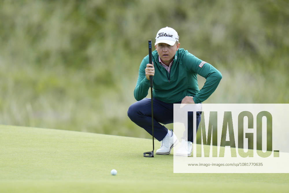BALMEDIE, SCOTLAND - AUG 23: Albin Bergstrom (SWE) lines up a putt on the eighth green during Round 4 at the 2026 Nexo Championship at the Trump International Golf Links, Balmedie on August 23, 2026 in Aberdeenshire, Scotland The 2026 Nexo Championship