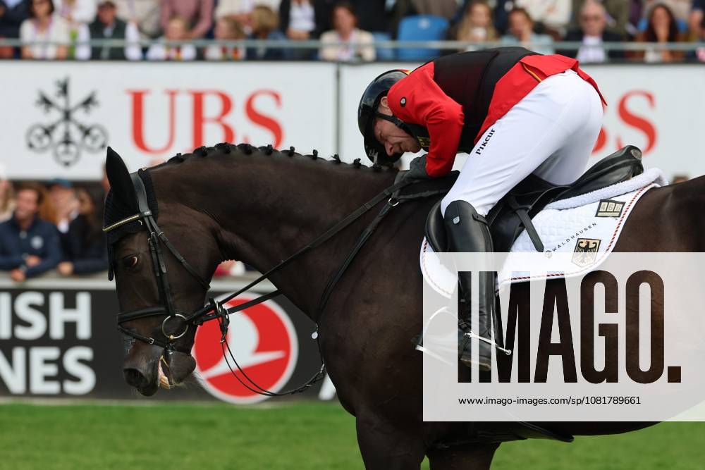 Marcus Ehning (GER), Germany, riding Coolio 42, looks back after losing a shoe; Show Jumping, FEI Jumping World Championship, FEI Jumping World Championship, Individual Final, Longines Prize, Jumping, AACHEN FEI World Championships 2026, World Festival of Equestrian Sports, 2026 World Equestrian Games, Aachen 2026, Welcome Home 2026, Aachen Soers, August 11–23, 2026, Equestrian Sports, August 23, 2026, Aachen Soers, Germany