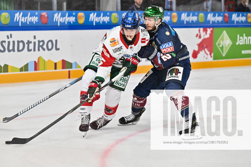Dolomites Cup 2026: Eisbären Berlin vs. Augsburger Panther, August 23, 2026, NEUMARKT, ITALY, August 23, featuring Christian HANKE (Augsburger Panther, No. 25) and Eric MIC (Eisbären Berlin, No. 12) during the exhibition game between the Eisbären Berlin and the Augsburger Panther at the Dolomiten Cup in the Würth Arena in Neumarkt