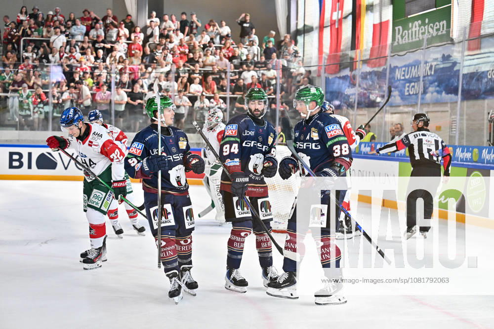 Dolomites Cup 2026 Eisbären Berlin vs. Augsburger Panther August 23, 2026 NEUMARKT, ITALY August 23 Berlin fans celebrate after Liam KIRK scores the 1–0 goal Eisbären Berlin 94 Goal Scorers Joy Happy during the exhibition game between the Eisbären Berlin and the Augsburger Panther at the Dolomiten Cup in the Würth Arena Neumarkt