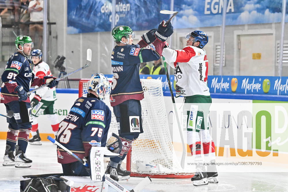 Dolomites Cup 2026 Eisbären Berlin vs. Augsburger Panther August 23, 2026 NEUMARKT, ITALY, August 23: Kai WISSMANN of the Eisbären Berlin (No. 6) and Cameron WRIGHT of the Augsburger Panther (No. 16) face off during the exhibition game between the Eisbären Berlin and the Augsburger Panther at the Dolomiten Cup in the Würth Arena in Neumarkt