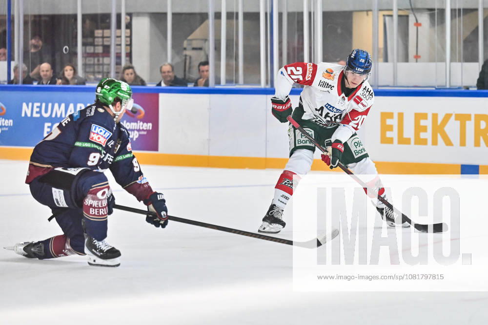 Dolomites Cup 2026: Eisbären Berlin vs. Augsburger Panther, August 23, 2026, NEUMARKT, ITALY, AUGUST 23: A showdown between Gabriel FONTAINE of the Eisbären Berlin ’97 and Philipp KRAUß of the Augsburger Panther 20 during the exhibition game between the Eisbären Berlin and the Augsburger Panther at the Dolomiten Cup in the Würth Arena in Neumarkt