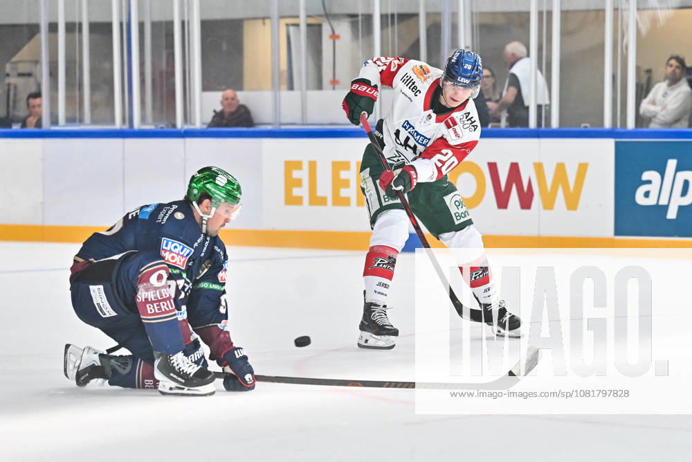 Dolomites Cup 2026: Eisbären Berlin vs. Augsburger Panther, August 23, 2026, NEUMARKT, ITALY, AUGUST 23: A showdown between Gabriel FONTAINE of the Eisbären Berlin ’97 and Philipp KRAUß of the Augsburger Panther 20 during the exhibition game between the Eisbären Berlin and the Augsburger Panther at the Dolomiten Cup in the Würth Arena in Neumarkt
