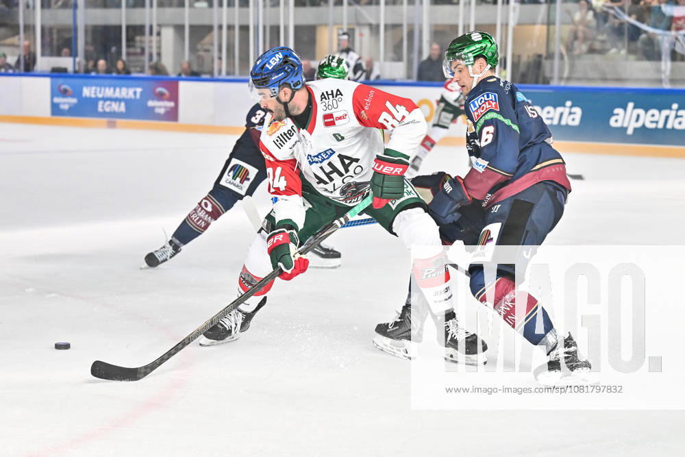 Dolomites Cup 2026 Eisbären Berlin vs. Augsburger Panther August 23, 2026 NEUMARKT, ITALY, August 23, featuring Trevor Parkes (Augsburger Panther, No. 84) and Kai Wissmann (Eisbären Berlin, No. 6) during the exhibition game between the Eisbären Berlin and the Augsburger Panther at the Dolomiten Cup in the Würth Arena in Neumarkt