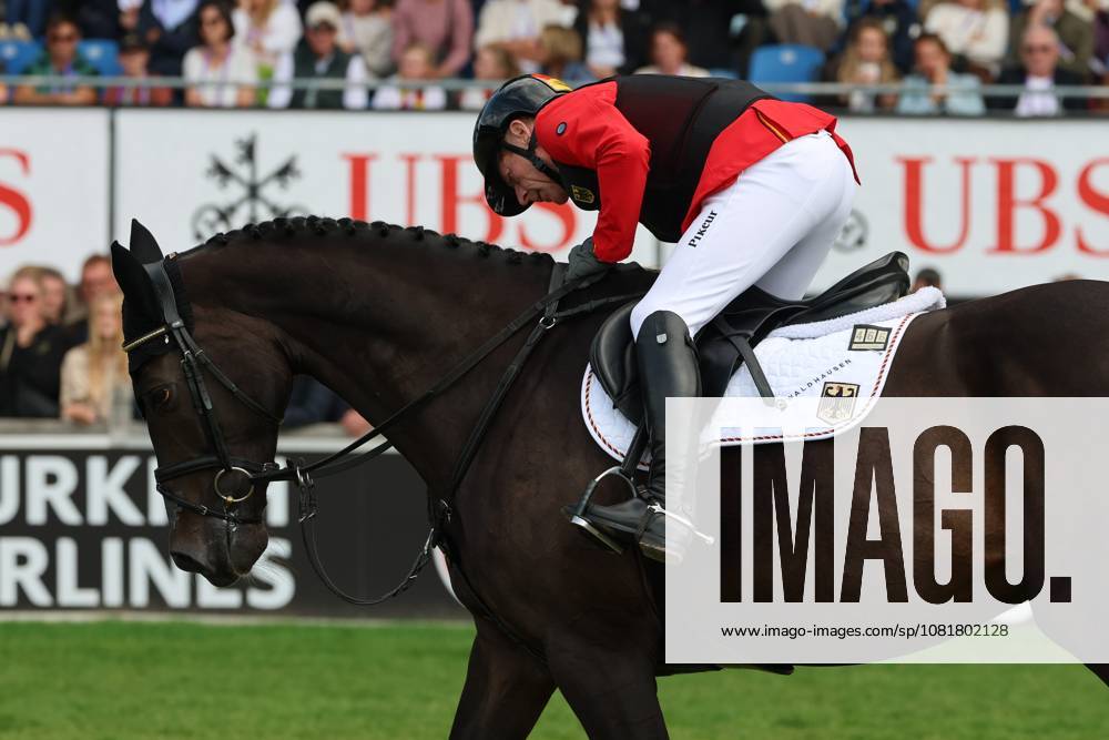 Marcus Ehning (GER), Germany, on his horse Coolio 42, looks for the lost stirrup, Show Jumping, FEI Jumping World Championship, FEI Jumping World Championship, Individual Final, Longines Prize, Jumping, AACHEN FEI World Championships 2026, World Festival of Equestrian Sports, 2026 Equestrian World Championships, Aachen 2026, Welcome Home 2026, Aachen Soers, August 11–23, 2026, Equestrian Sports, August 23, 2026, Aachen Soers, Germany
