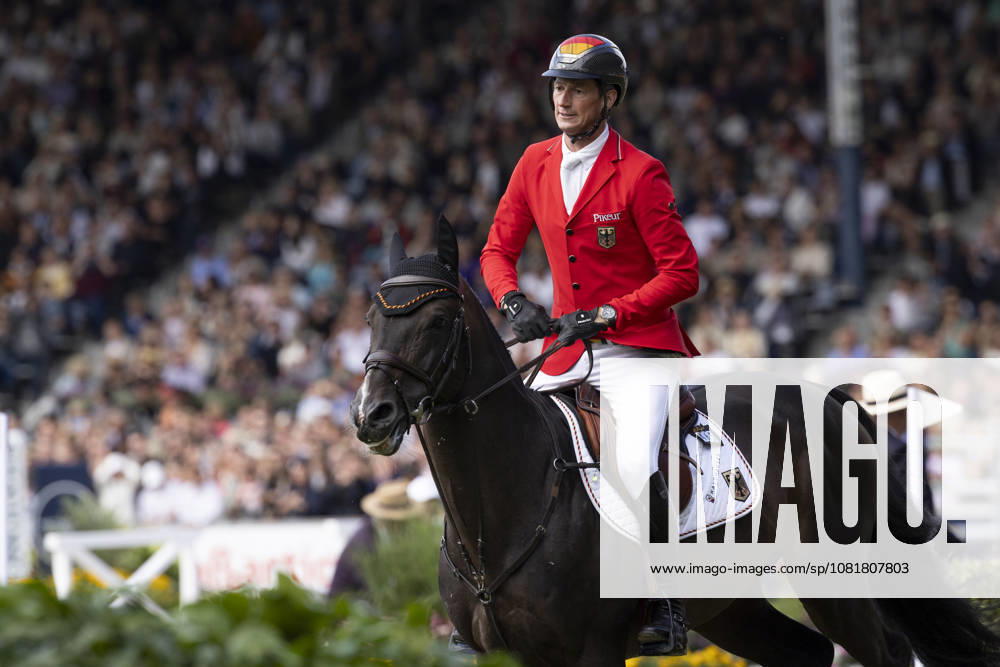 Daniel DEUSSER (GER) on Otello de Guldenboom, disappointed after the final jump, single frame, individual action, action, Jumping S3, Round B, FEI Jumping World Championship Individual Final LONGINES Prize, on August 23, 2026, FEI World Equestrian Games Aachen 2026, August 11–23, 2026, in Aachen, Germany Â