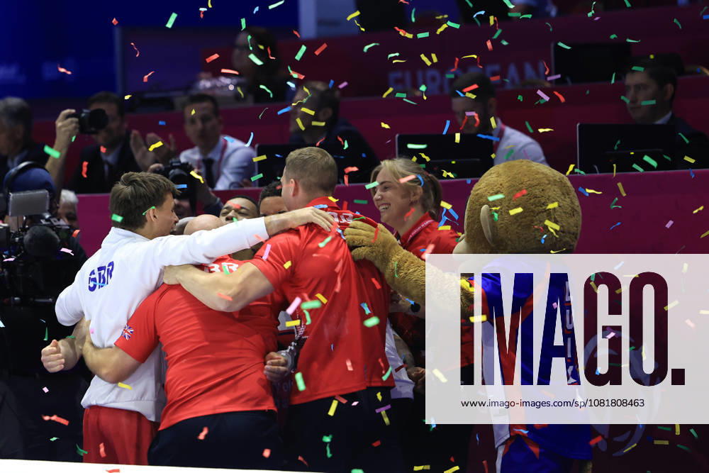 Zagreb, 23.08.2026. - 37TH EUROPEAN MENS ARTISTIC GYMNASTICS Men s Artistic Gymnastics Team Final SENIORS. The Great Britain team celebrates the victory, TULLOCH Courtney, HEPWORTH Harry, FRASER Joe, RUSHWORTH Jonas, SCOTT Sol Men s Artistic Gymnastics Team Final SENIORS 2S6A8648
